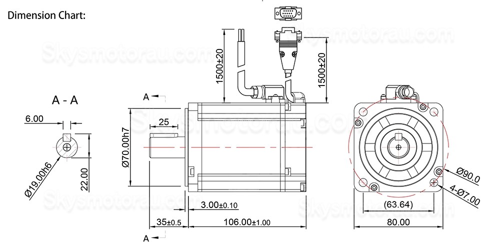 48V 750W 80mm DC Servo Motor 80ASM750-5-1024C 20A 2.39N.m 3000RPM L=106mm with 1024 Lines Encoder
